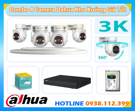 Combo 4 Camera Dahua Kho Xưởng Giá Tốt, Bộ 4 Camera Dahua Kho Xưởng Giá Tốt, Trọn Gói Combo Camera Dahua, Trộn bộ camera nhà xưởng giá rẻ, Bộ camera quay xoay dahua, Bộ 4 camera quay quét 360 độ, Bộ camera kho hàng giá rẻ 
