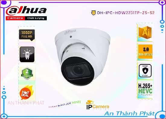  Camera IP Dahua DH-IPC-HDW2231TP-ZS-S2,Camera IP Dahua DH-IPC-HDW2231TP-ZS-S2 sản phầm là dòng camera Dome hồng ngoại.Sản phẩm sử dụng cảm biến hình ảnh CMOS 2.0 MP,Sản phẩm camera quan sát có đô phân giải cao sử dụng công nghệ starlight giúp camera có màu ban đêm. Sản phẩm phù hợp sử dụng cho các dự án,siêu thị,cửa hàng,văn phòng,... 