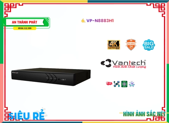  Trung Tâm Ghi Hình Ip Sắt Nét VP-N8883H1 Bang Thông 80 Mbps siêu tiết kiệm băng thông H.265+/H.265/H.264+/H.264 Chất Lượng Hình FULL HD 1080P 2.0 megapixel Thích hợp cho công trình giá rẻ  Xem ban đêm 8 HDD IP VP-N8883H1 Công Nghệ AI ONVIF IP Dùng cho công trình dân dụng Đầu Ghi 8 kênh ONVIF Hổ trợ HDD đến 6TB