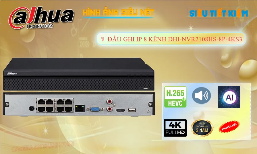 Đầu Ghi Camera DHI-NVR2108HS-8P-4KS3 Dahua giá rẻ chất lượng cao Đầu Ghi Camera DHI-NVR2108HS-8P-4KS3 Dahua giá rẻ chất lượng cao