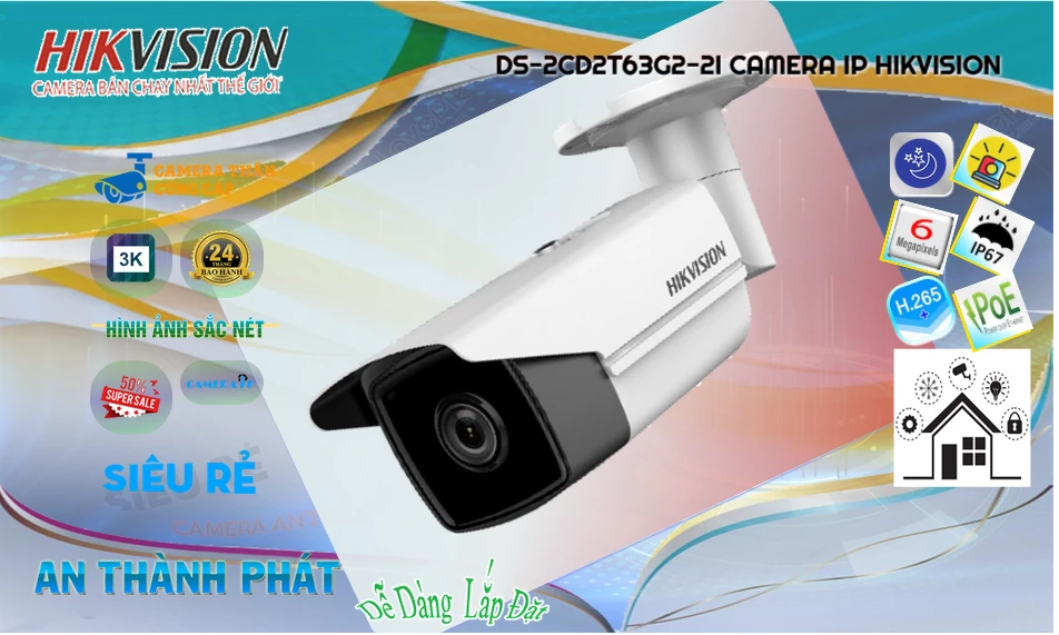 DS-2CD2T63G2-2I sắc nét Hikvision