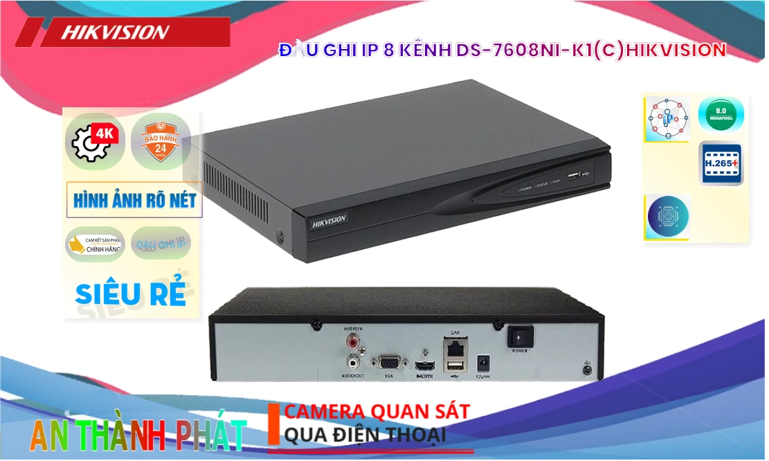 DS-7608NI-K1(C) sắc nét Hikvision
